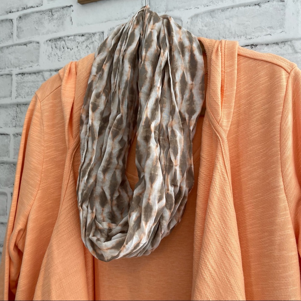 J Jill Infinity Scarf PEACH/Taupe Ikat Design NWT  #N125